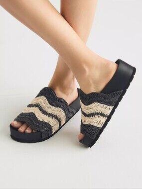 Silent D Anthropolgie Platform Black Raffia Sandals Size 7.5 US 38 Euro